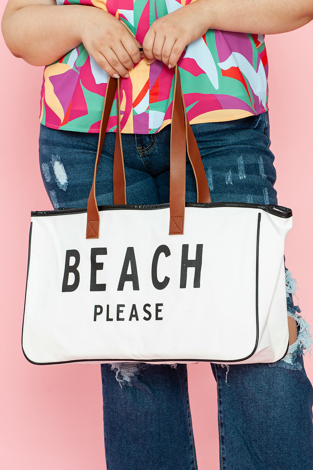 BEACH PLEASE Large Canvas Tote