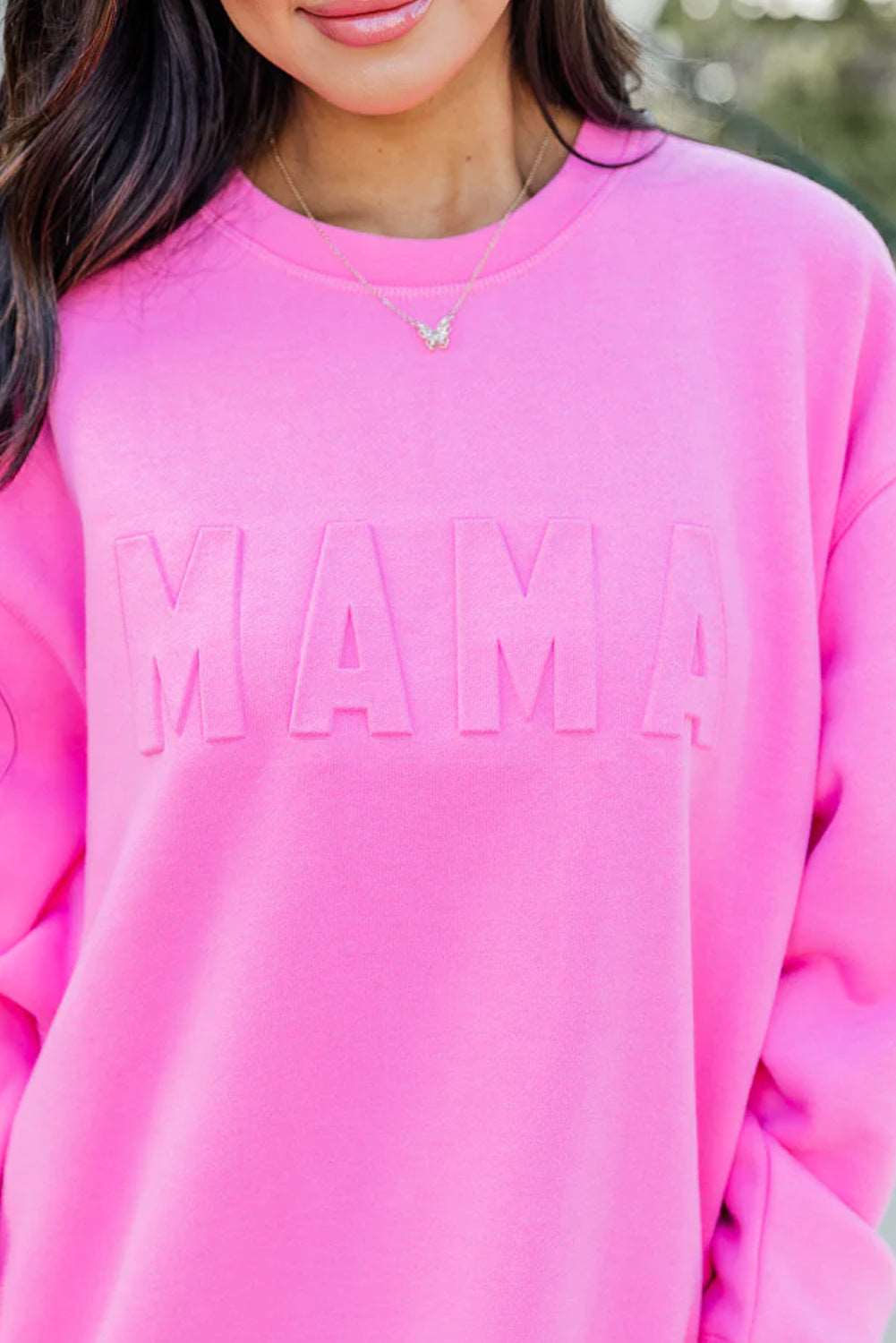 Embossed Mama Drop Shoulder Sweatshirt