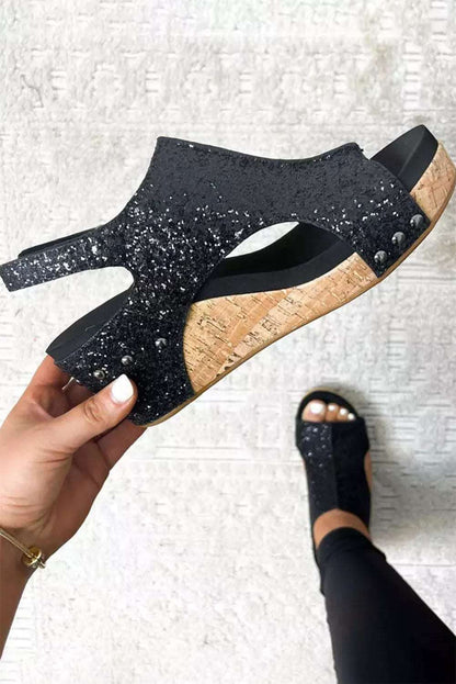 The Sassafras Sequin Wedge Sandals