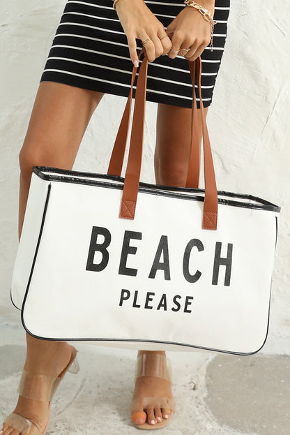 BEACH PLEASE Large Canvas Tote