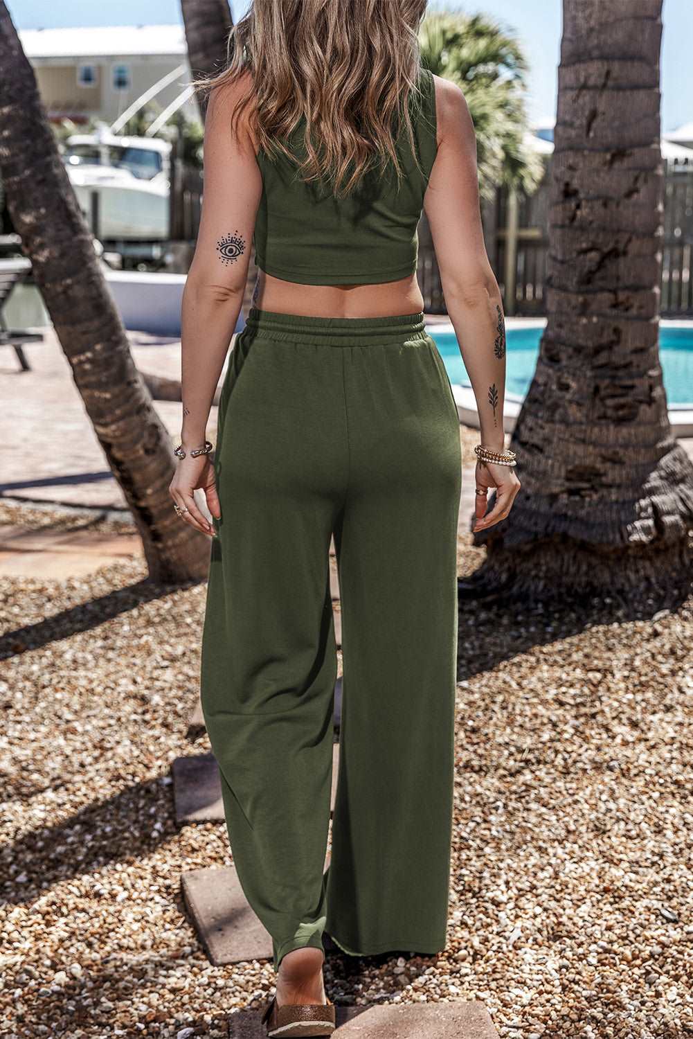 Go With It Cropped Tank Top and Wide Leg Pants Set