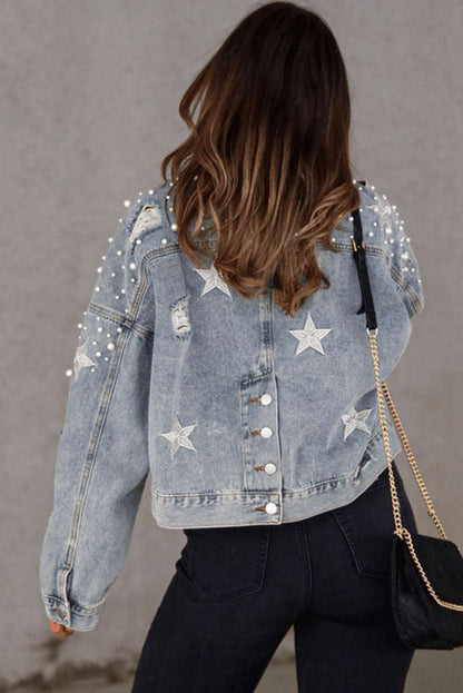 Pretty As A Pearl Cropped Denim Jacket