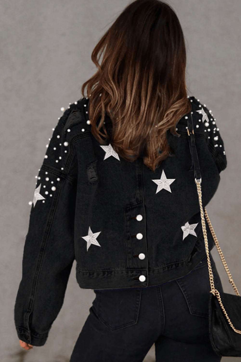 Pretty As A Pearl Cropped Denim Jacket