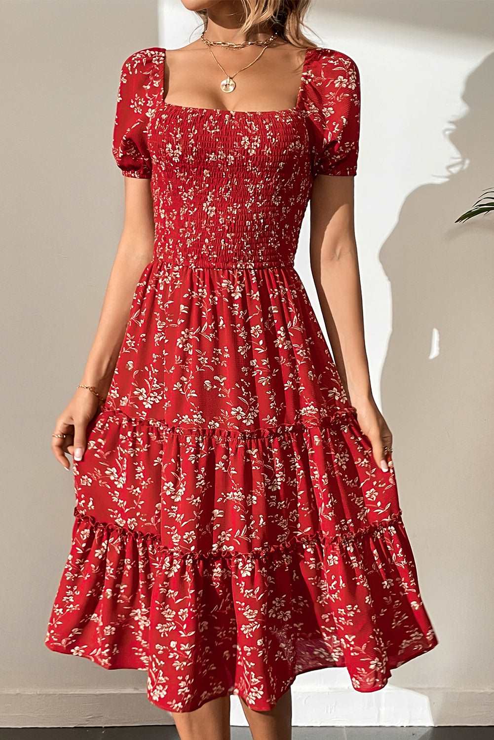 Worth Your While Red Tiered Midi Dress