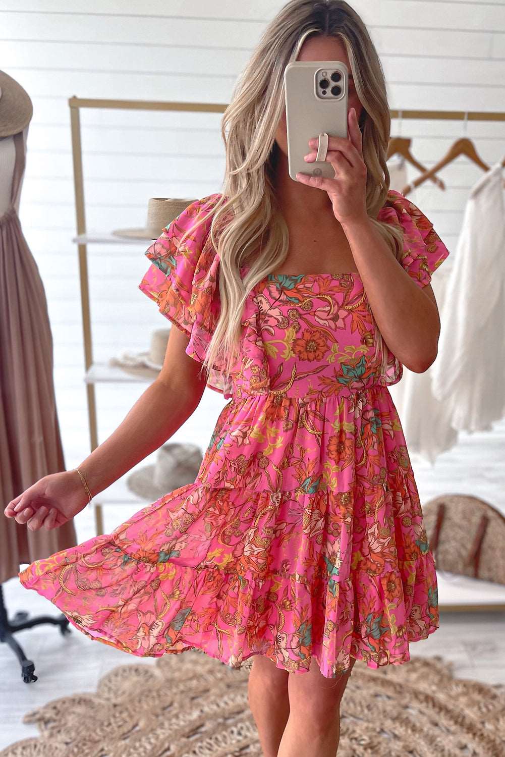 Flirty In Floral Tiered Mini Dress