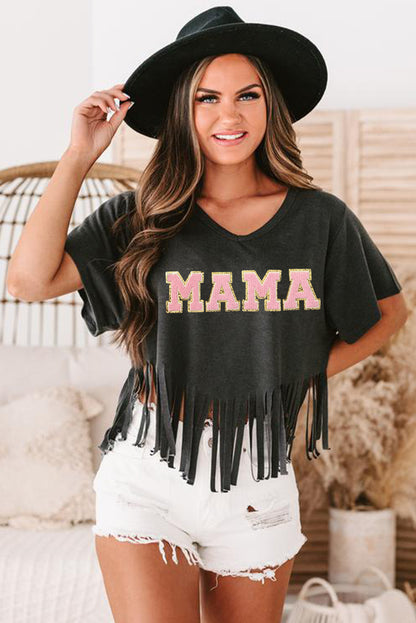 MAMA Chenille Fringed Hem Tee