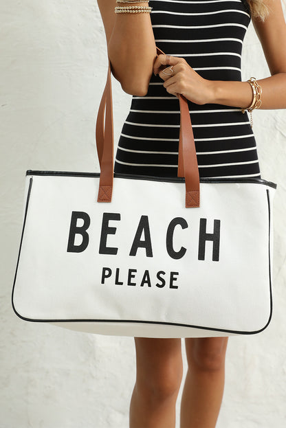 BEACH PLEASE Large Canvas Tote