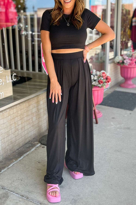 Eyes On You Crop Top And Wide Leg Pants Set