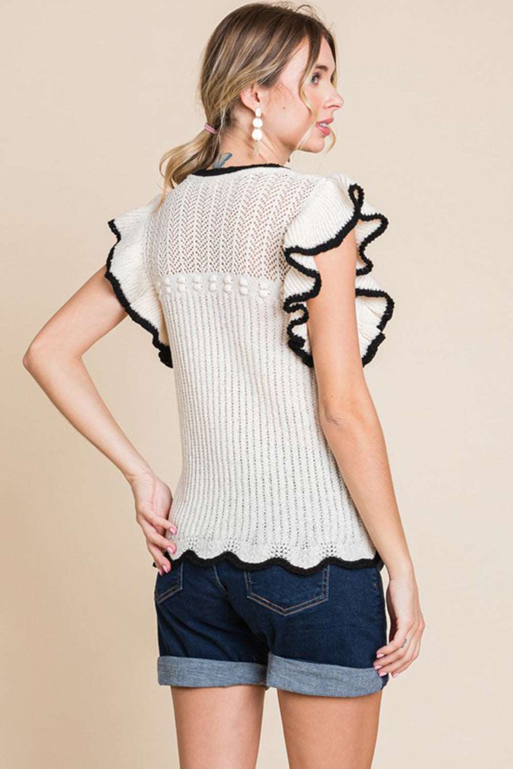 I'll Be There Ruffle Hollow Knit Tee