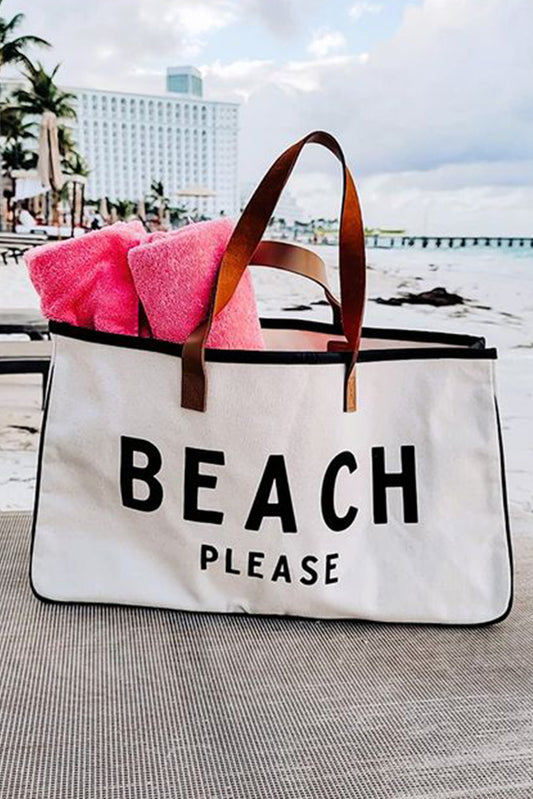 BEACH PLEASE Large Canvas Tote