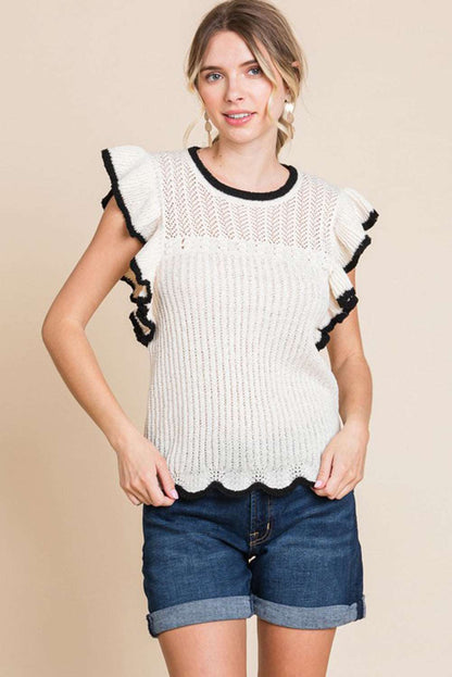 I'll Be There Ruffle Hollow Knit Tee