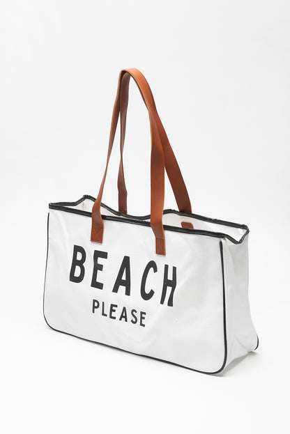 BEACH PLEASE Large Canvas Tote