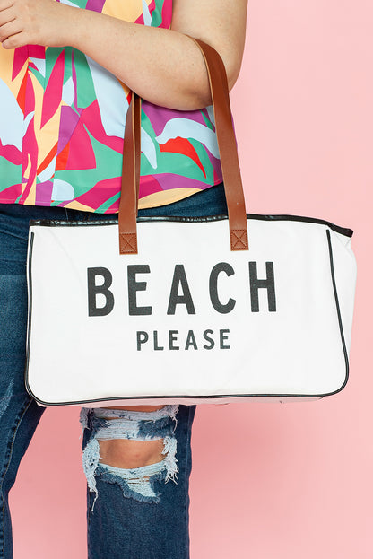 BEACH PLEASE Large Canvas Tote