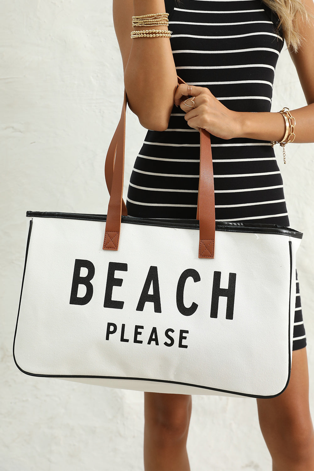 BEACH PLEASE Large Canvas Tote