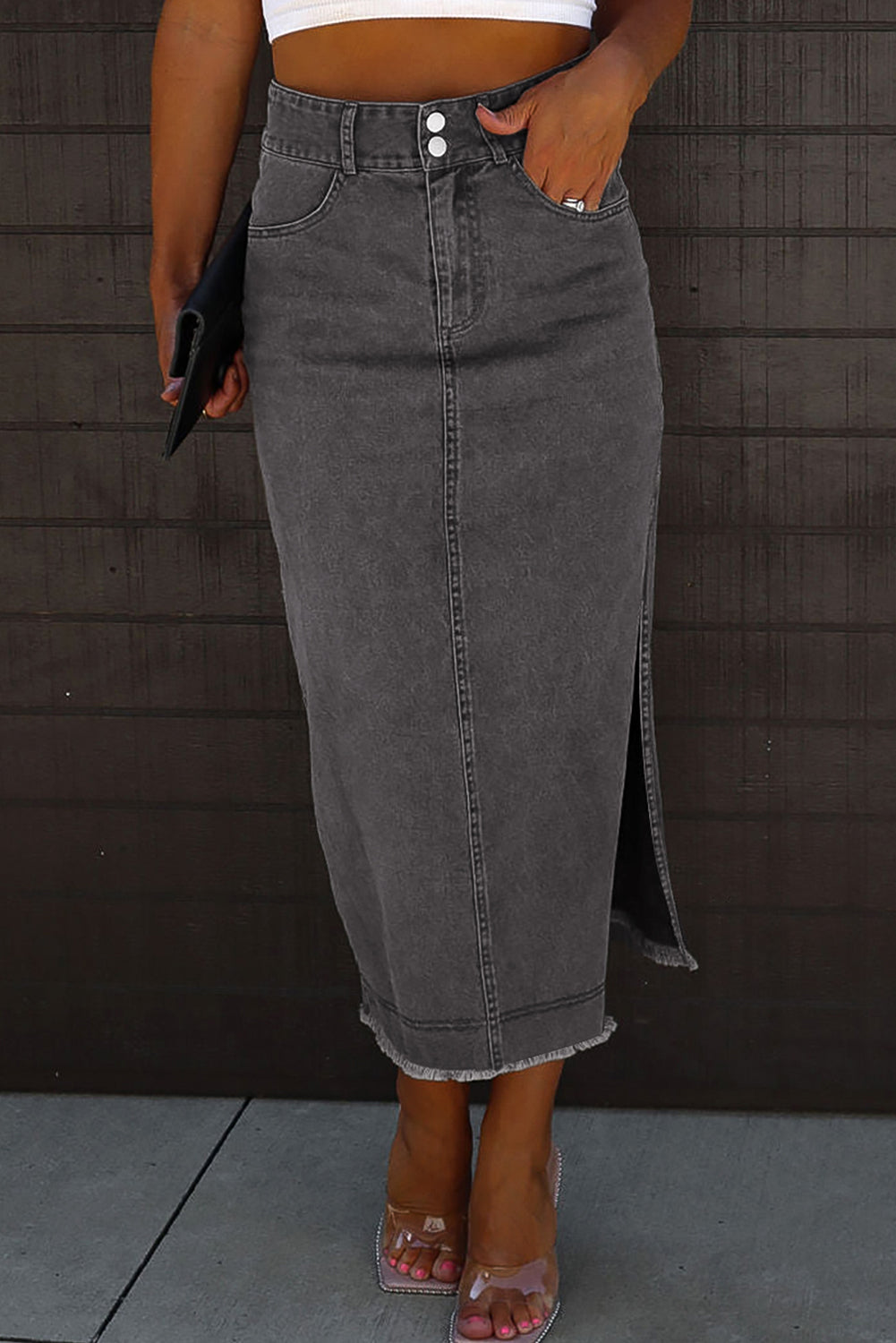 Be That Girl Side Slits Midi Denim Skirt