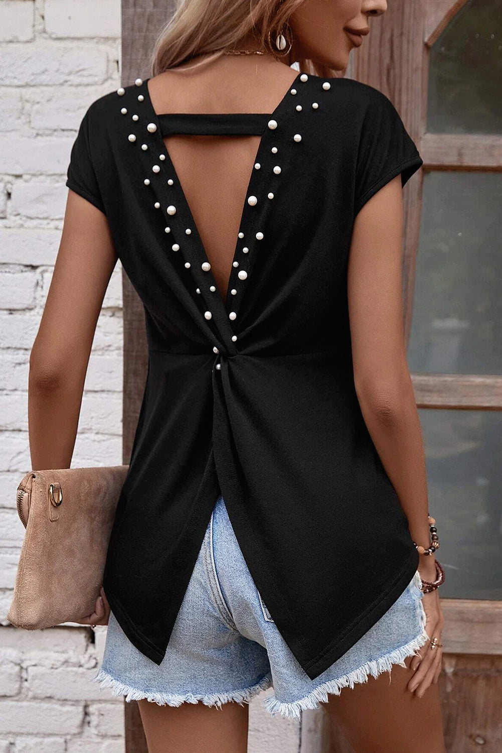 Girls In Pearls Twist Backless Tee