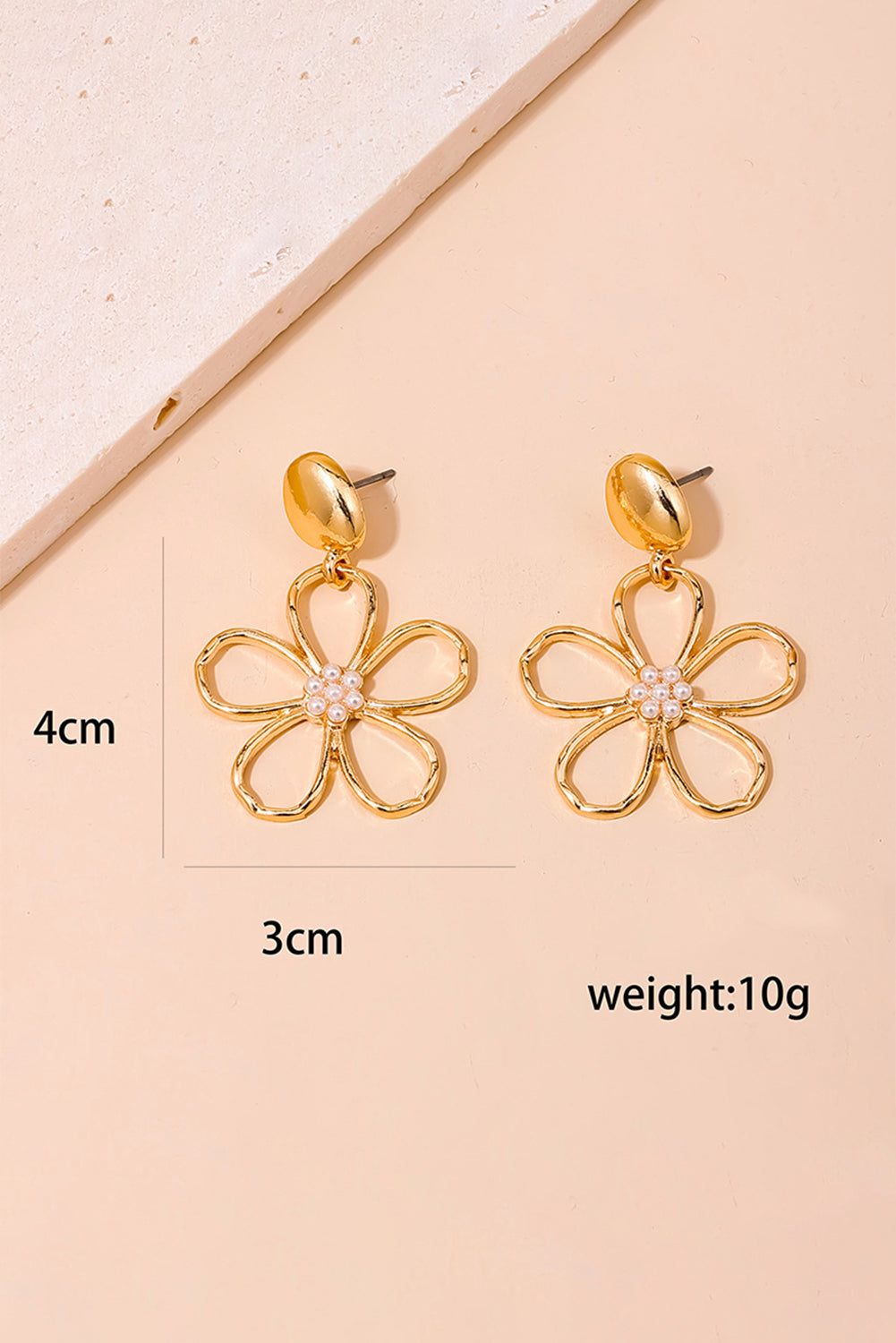 Gold Flower Pearl Accent Stud Earrings