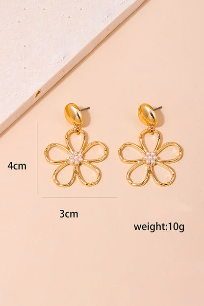 Gold Flower Pearl Accent Stud Earrings