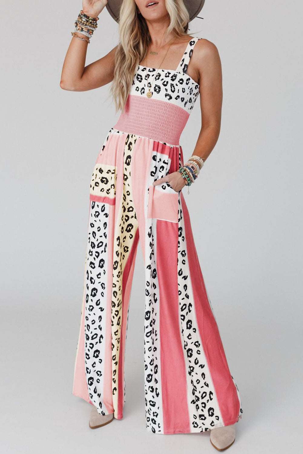 When Were Together Leopard Colorblock Jumpsuit