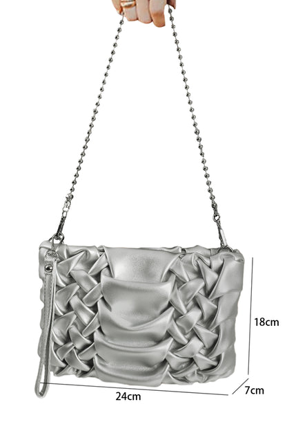 Silver Textured Faux Leather Shoulder Bag