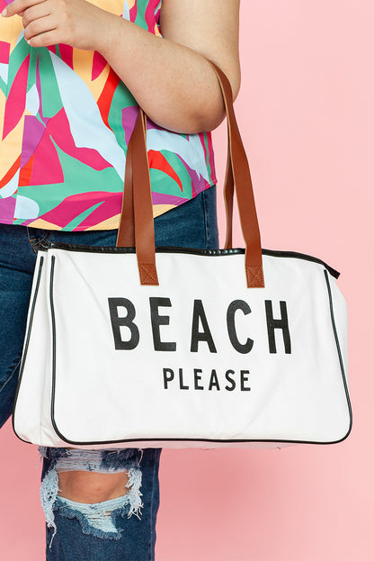 BEACH PLEASE Large Canvas Tote