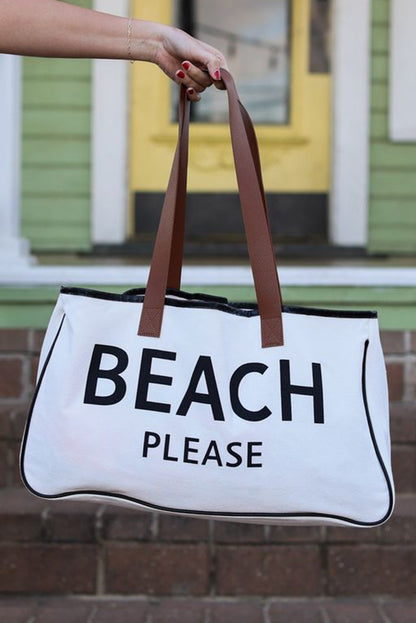 BEACH PLEASE Large Canvas Tote