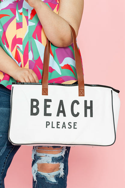 BEACH PLEASE Large Canvas Tote