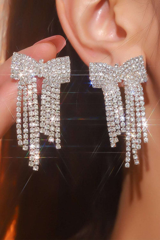 Rhinestone Bowknot Fringe Earrings