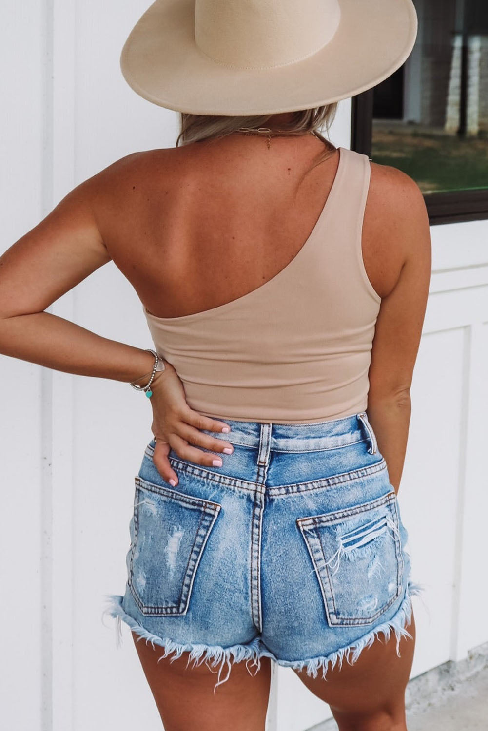 Beach Babe One Shoulder Tie Front Crop Top